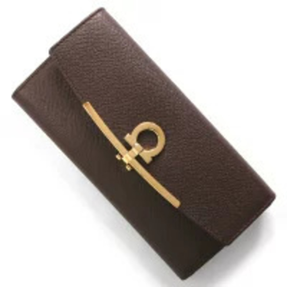 Salvatore Ferragamo Long Wallet Gancini Ganache Brown SALVATORE